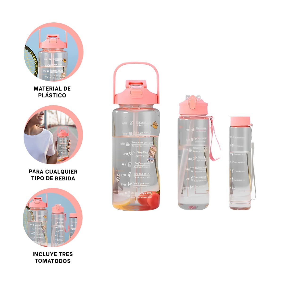 TOMATODO TRIO TRANSPARENTE ROSADO DOBLE PARED CONSERVA TEMPERATURA YPOST IT - 5