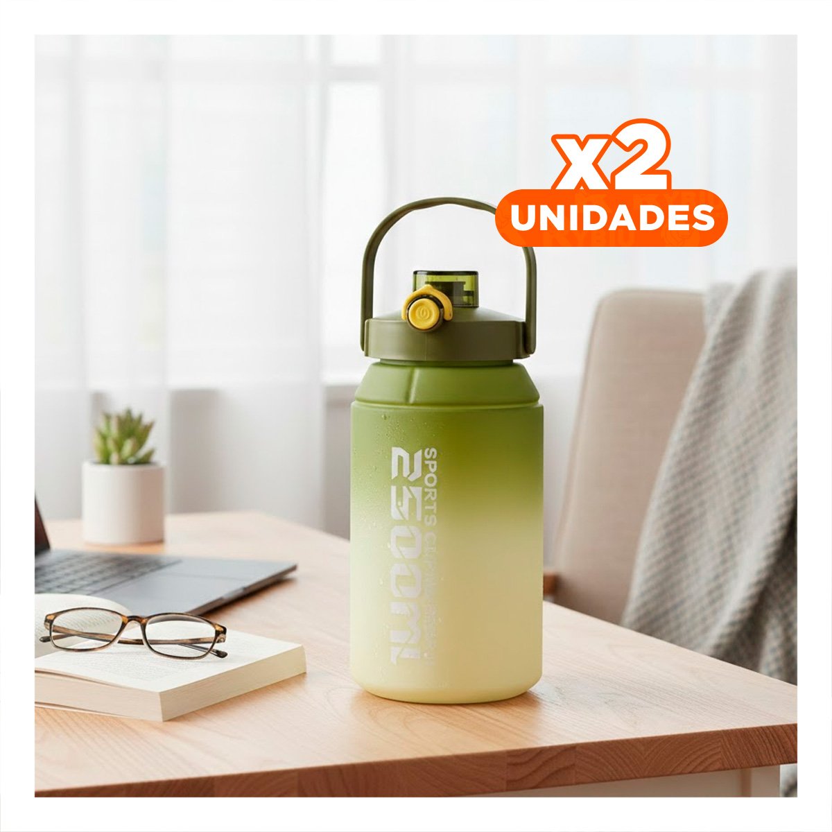 PACK2 BOTELLA DE AGUA PARA USO DIARIO 2500ML EN VERDE Y BLANCO YPAPEL REGALO - 1