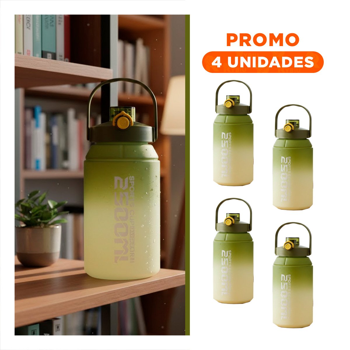 PACK4 BOTELLA PRACTICA PARA LLEVAR A TODAS PARTES 2500ML EN VERDE Y BLANCO - 1
