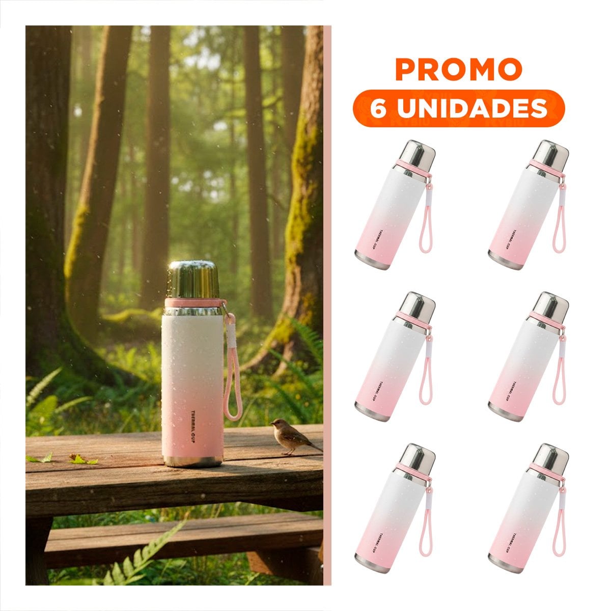 PACK6 CONTENEDOR 800ML ROSADO DOBLE PARED QUE CONSERVA TEMPERATURA POR HORAS Y+REGALO STICKER - 1