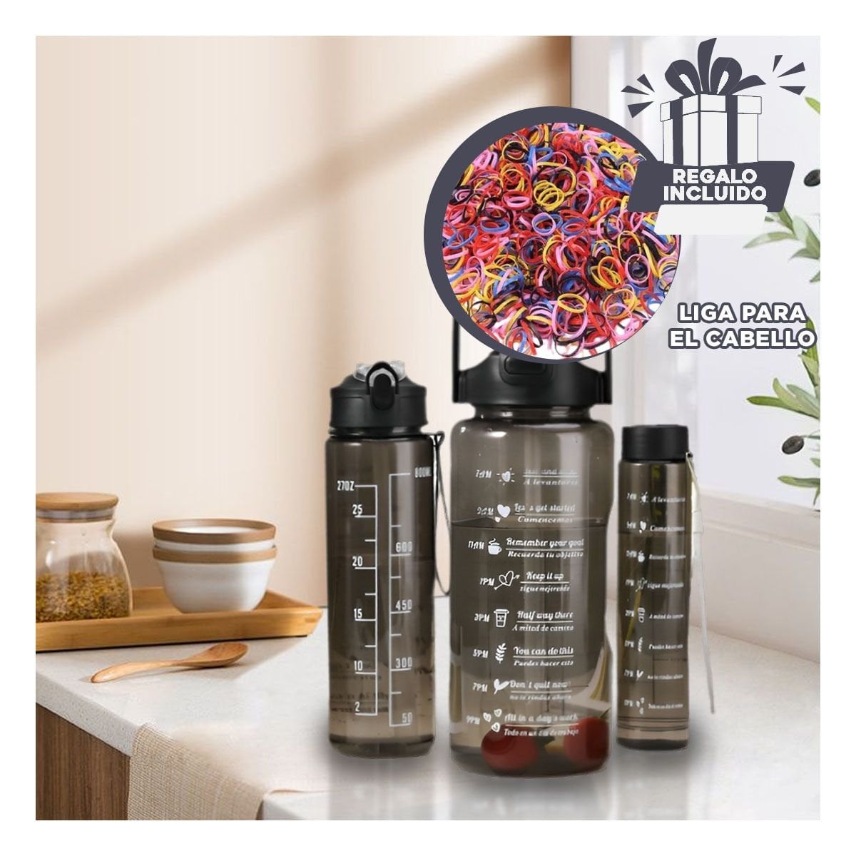 TOMATODO TRIO TRANSPARENTE NEGRO LIGERO Y COMODO PARA LLEVAR BEBIDAS YLIGAS REGALO - 2