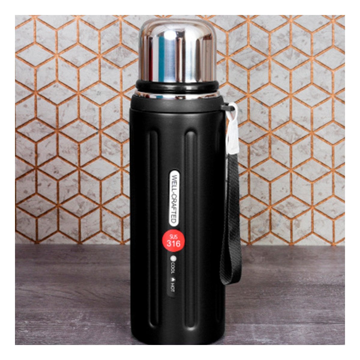 TERMO 800ML COLOR NEGRO PARA MANTENER BEBIDAS CALIENTES Y FRIAS EN CASA - 1