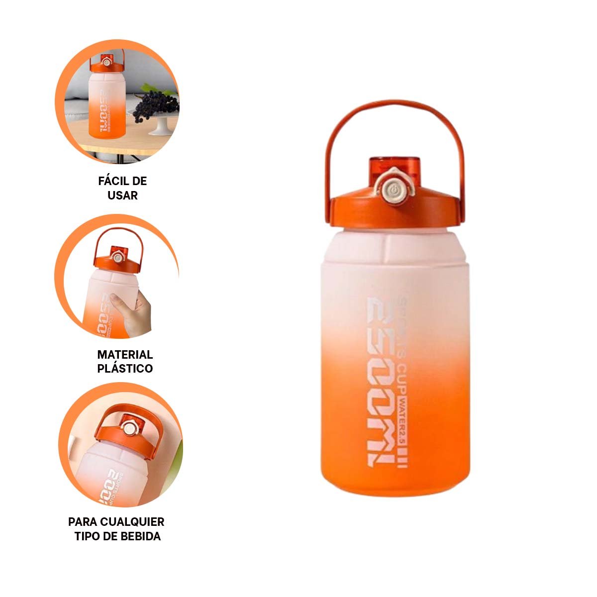 TOMATODO AMPLIO PARA ACOMPANARTE TODO EL DIA 2500ML EN NARANJA Y BLANCO YPOST IT - 5