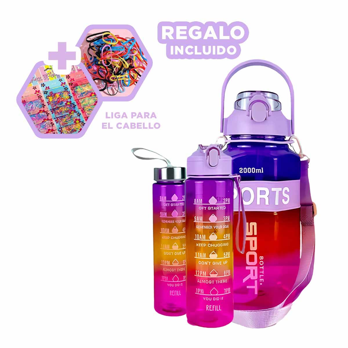 TOMATODO TRIO TRANSPARENTE MORADO ROJO Y FUCSIA LIGERO Y COMODO TRANSPORTAR YLIGAS REGALO - 2