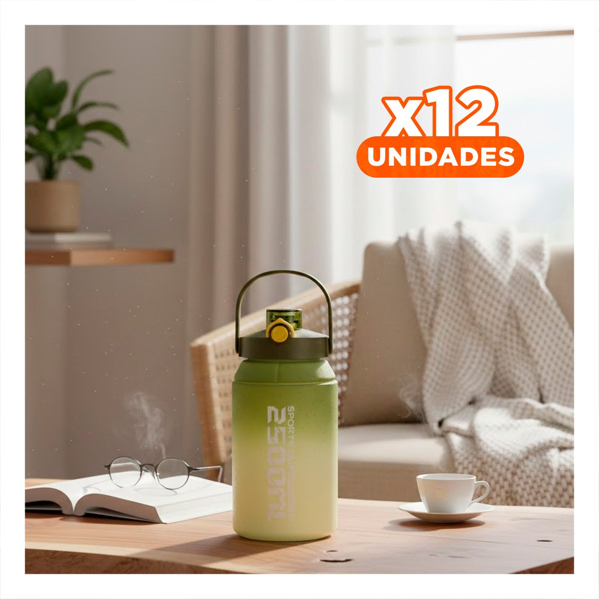 PACK12 DEPOSITO PRACTICO PARA HIDRATACION CONTINUA 2500ML EN VERDE Y BLANCO YREGALO STICKER - 1