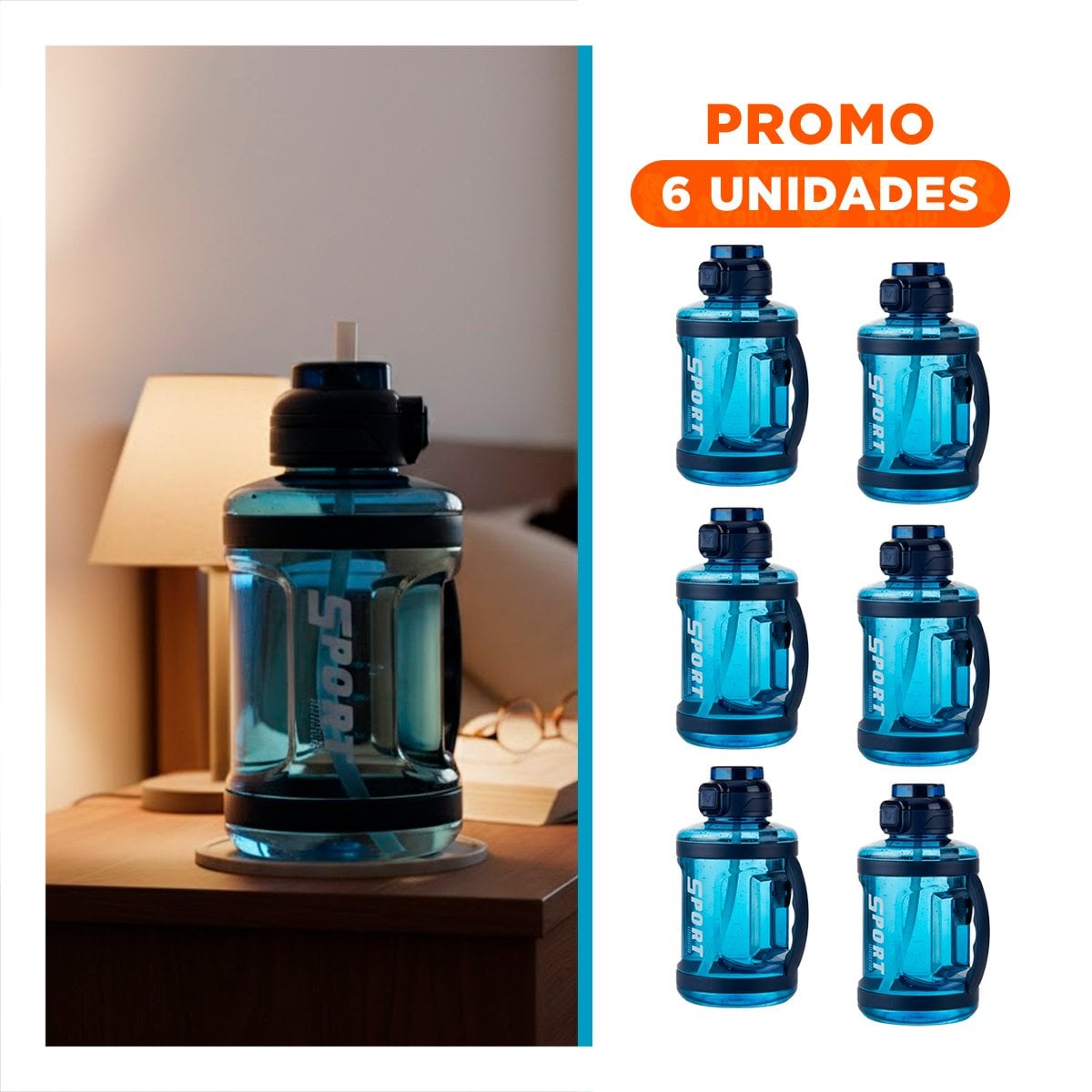 PACK6 DEPOSITO SEGURO PARA LLEVAR AGUA SIN COMPLICACIONES AZUL YREGALO STICKER - 1