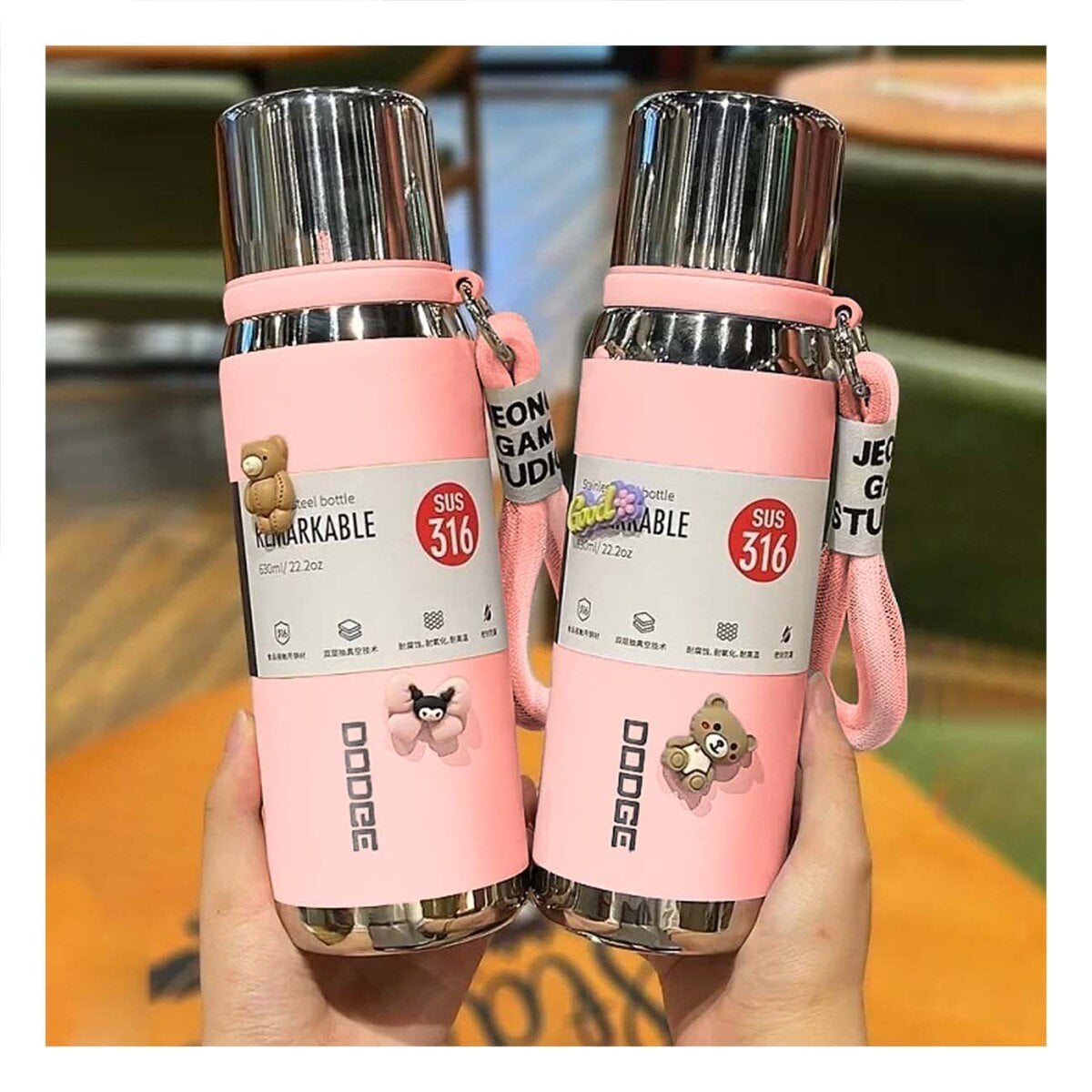 TERMO ROSADO 500ML PARA USO DIARIO EN OFICINA HOGAR Y PICNIC Y+REGALO STICKER - 5