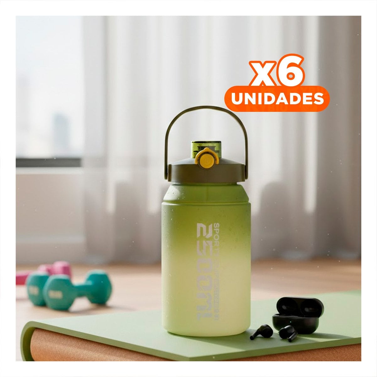 PACK6 BIDON RESISTENTE PARA AVENTURA 2500ML EN VERDE Y BLANCO YPAPEL REGALO - 1