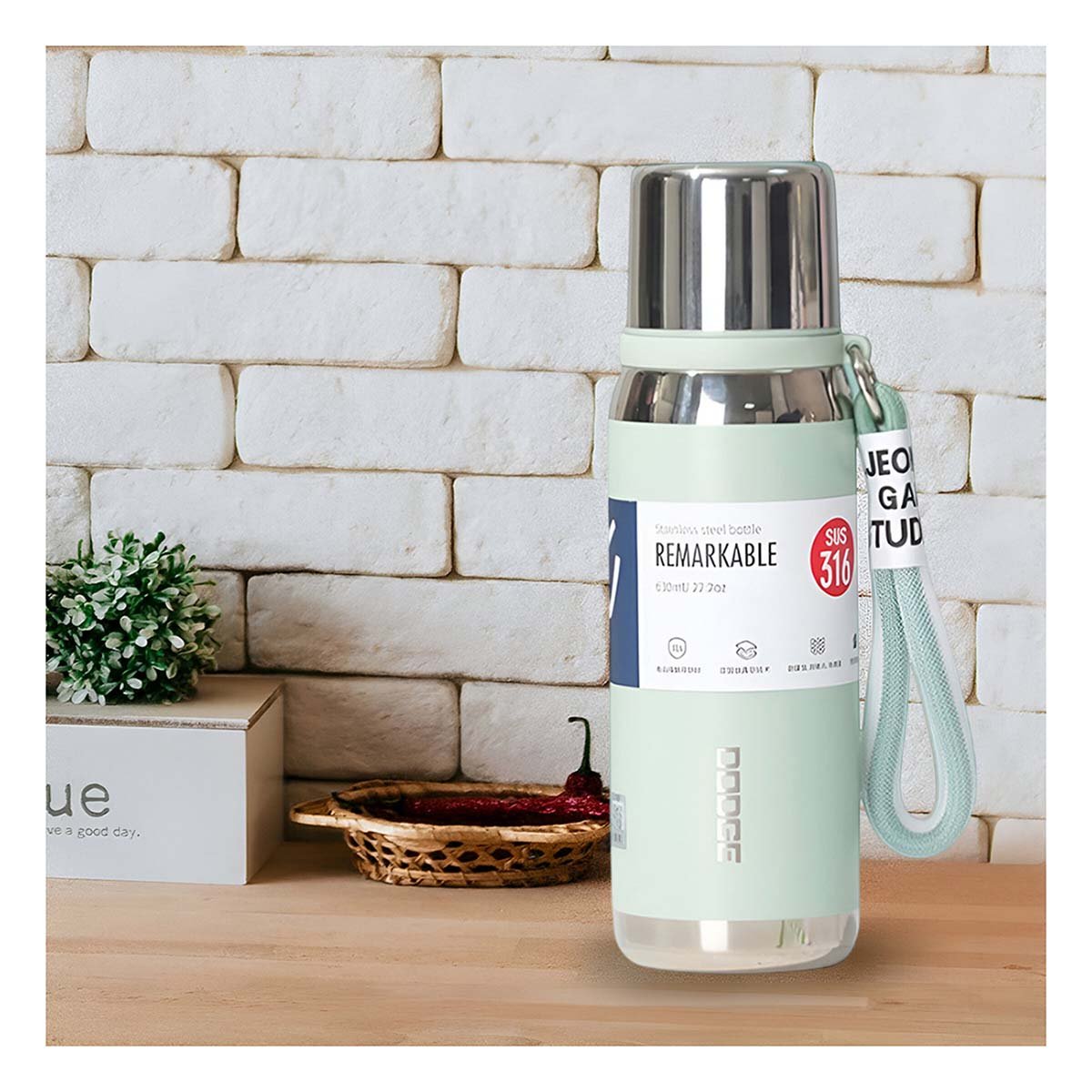 TERMO VERDE AGUA 800ML PARA TRANSPORTE FÁCIL DE BEBIDAS CALIENTES Y FRÍAS Y+PAPEL REGALO - 2