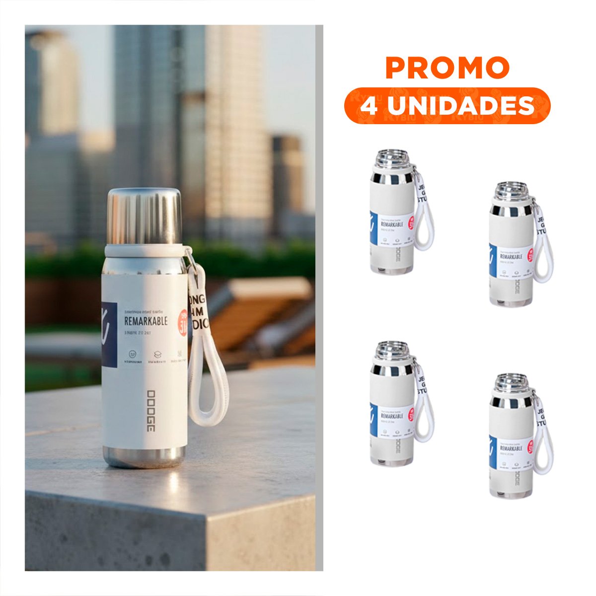 PACK4 RECIPIENTE TÉRMICO BLANCO 500ML CON TAPA SEGURA PARA BEBIDAS CALIENTES - 1