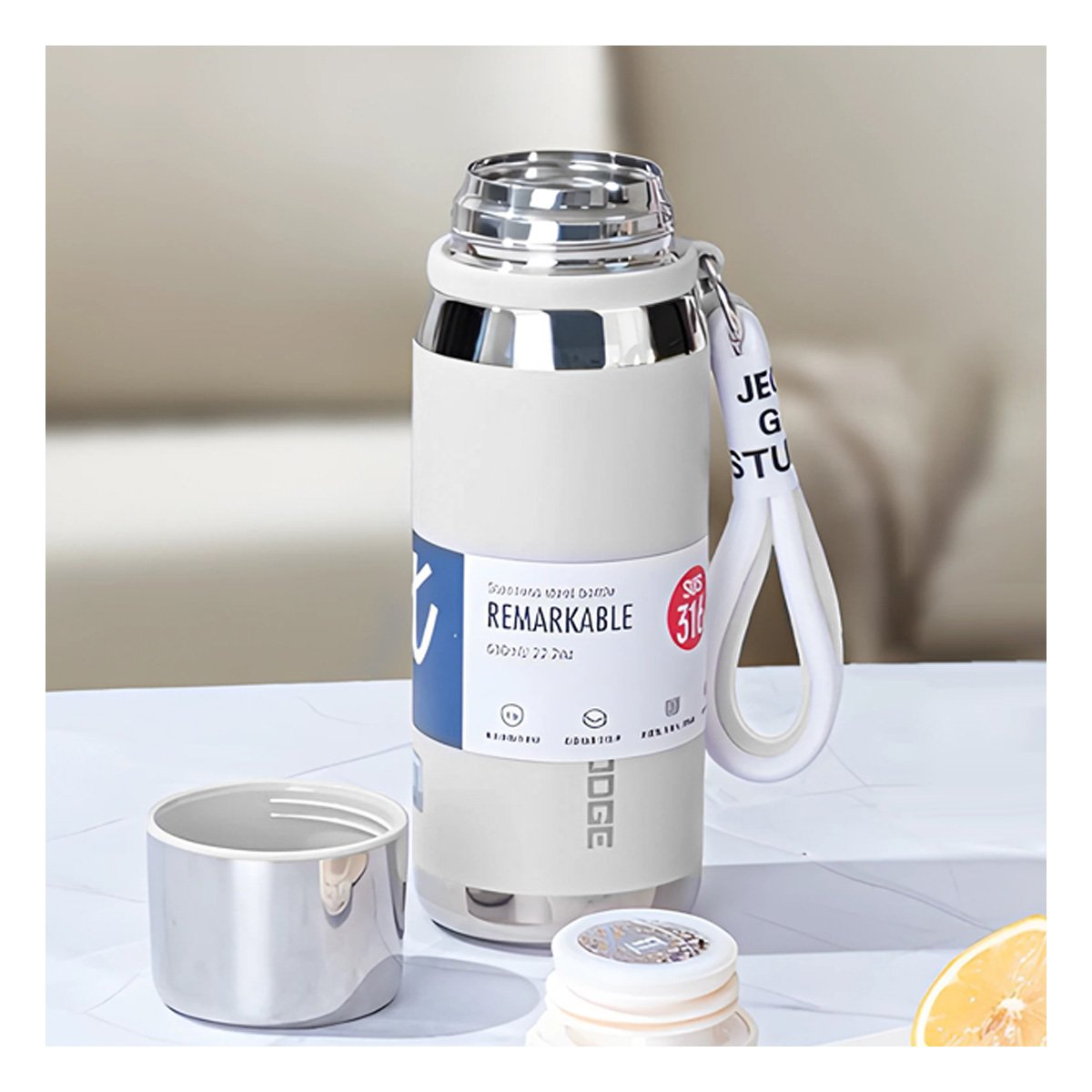PACK4 RECIPIENTE TÉRMICO BLANCO 500ML CON TAPA SEGURA PARA BEBIDAS CALIENTES - 3