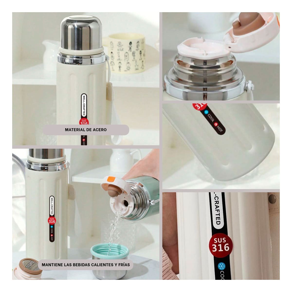 PACK4 CONTENEDOR 800ML BLANCO DEGRADADO PARA BEBIDAS CALIENTES Y FRIAS EN CASA YREGALO STICKER - 2
