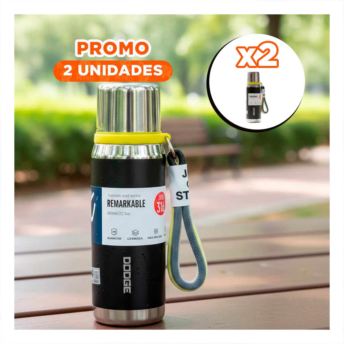 PACK2 RECIPIENTE TÉRMICO NEGRO 500ML PARA OFICINA HOGAR Y TRANSPORTE DE BEBIDAS - 1