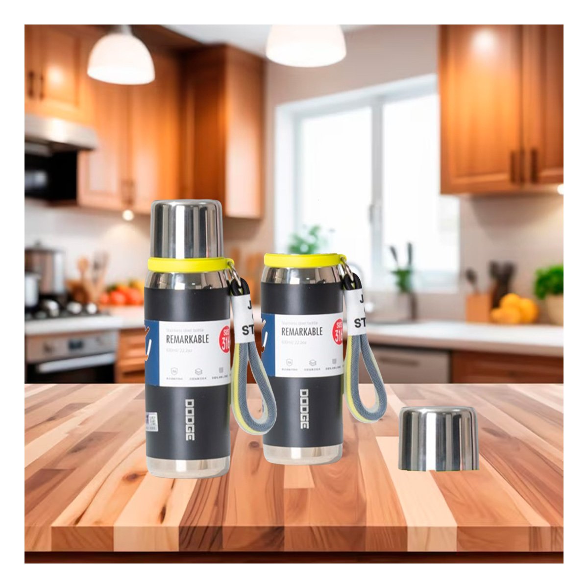 PACK2 RECIPIENTE TÉRMICO NEGRO 500ML PARA OFICINA HOGAR Y TRANSPORTE DE BEBIDAS - 5