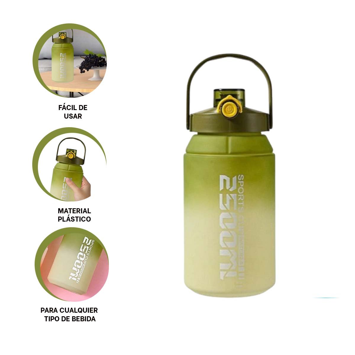 TOMATODO AMPLIO PARA ACOMPANARTE TODO EL DIA 2500ML EN VERDE Y BLANCO YPOST IT - 5