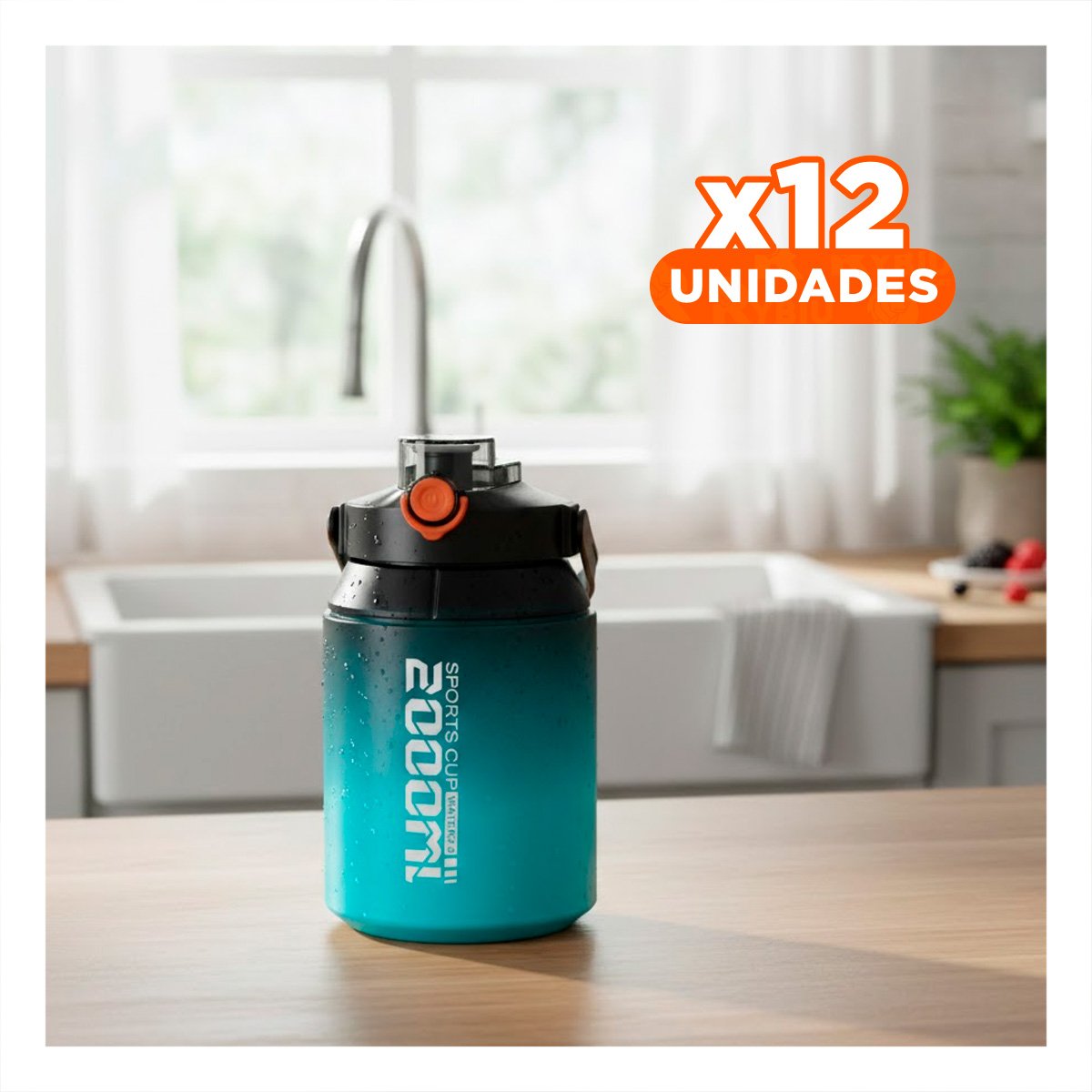 PACK12 DEPOSITO RESISTENTE PARA ACTIVIDAD INTENSA 2500ML EN NEGRO Y CELESTE YPAPEL REGALO - 1