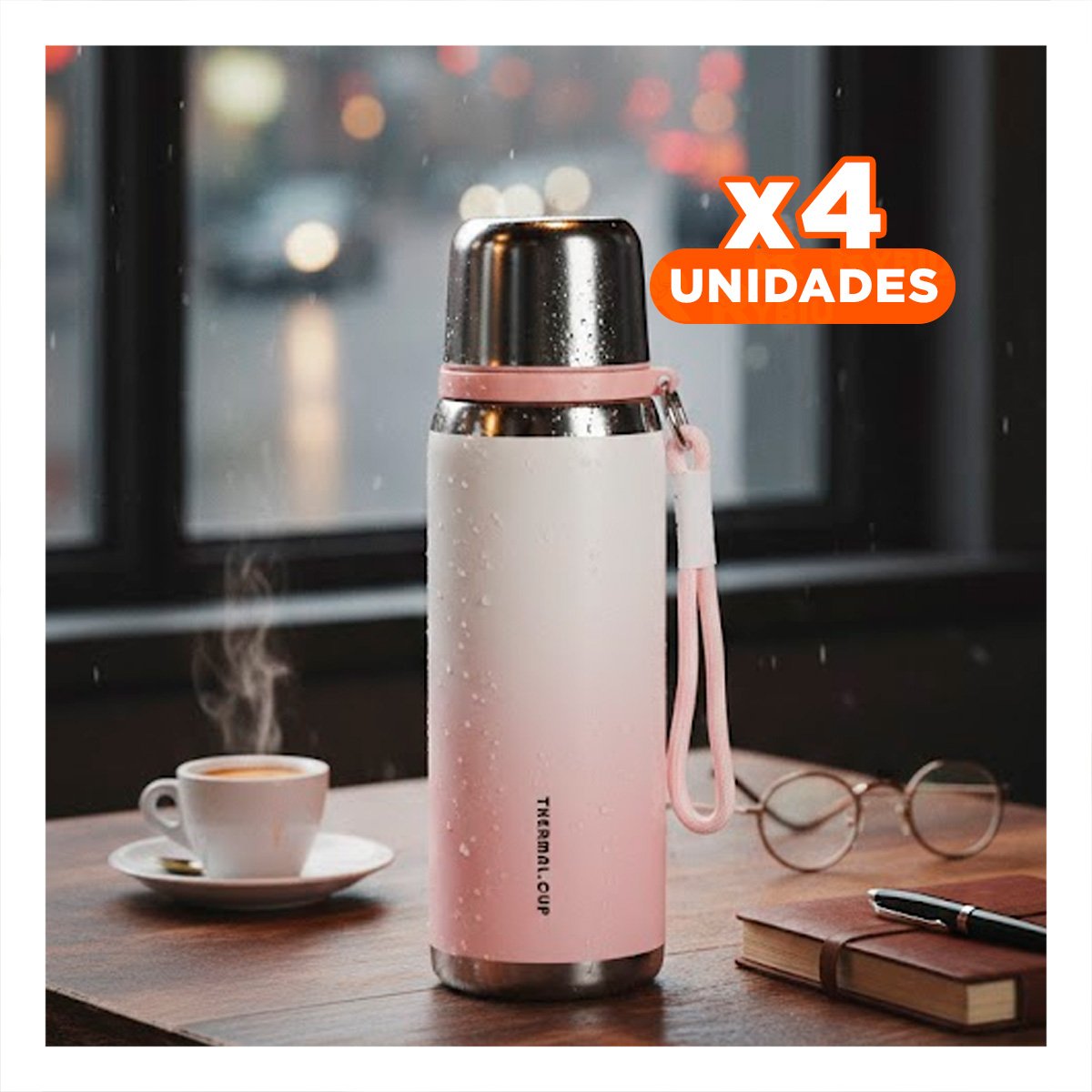 PACK4 ENVASE 800ML ROSADO LIGERO Y COMODO PARA TRANSPORTAR BEBIDAS DIARIAS Y+PAPEL REGALO - 1
