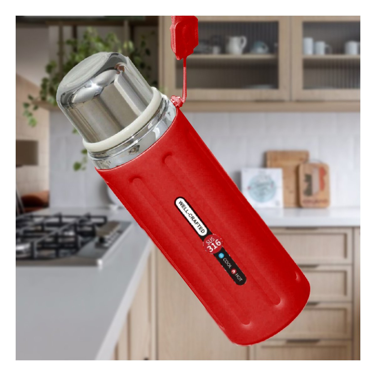 PACK4 CONTENEDOR 800ML ROJO DEGRADADO PARA BEBIDAS CALIENTES Y FRIAS EN CASA YREGALO STICKER - 5