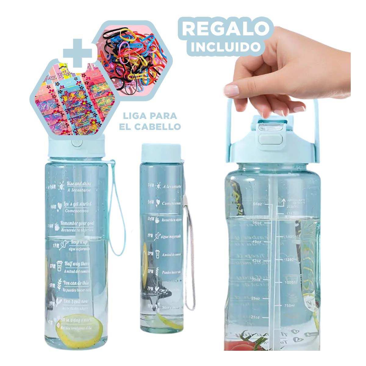 TOMATODO TRIO TRANSPARENTE CELESTE CLARO LIGERO Y COMODO PARA BEBIDAS YLIGAS REGALO - 2