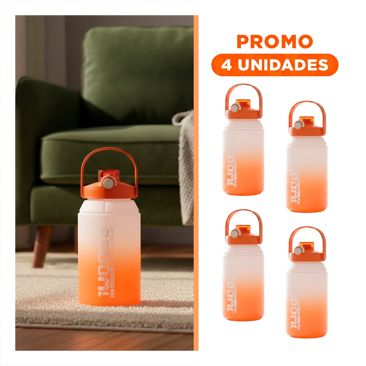 PACK4 BOTELLA PRACTICA PARA LLEVAR A TODAS PARTES 2500ML EN NARANJA Y BLANCO - 1