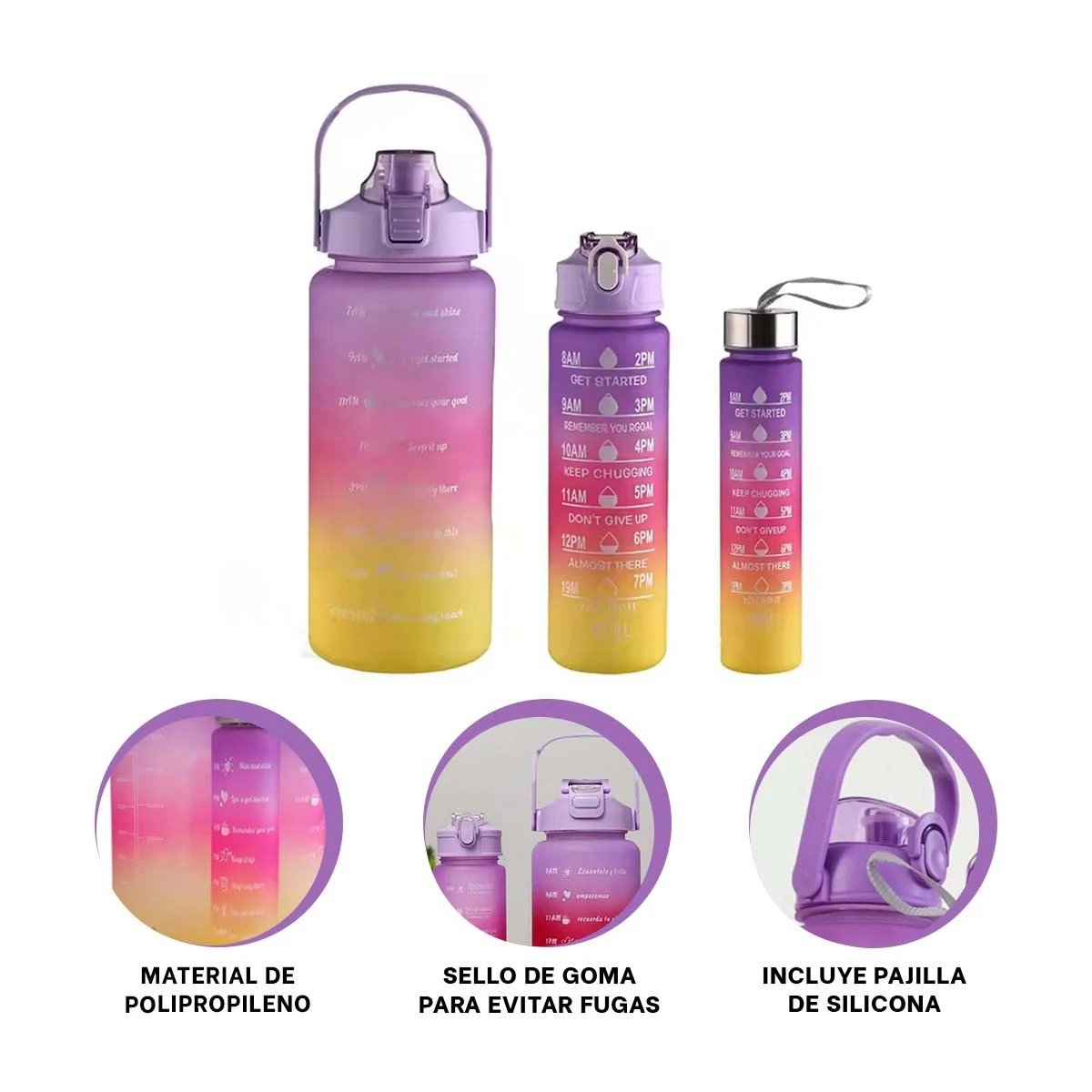 TOMATODOS EN MORADO CON TAPA DE PLASTICO EN CONJUNTO DE 3 PIEZAS 2L 1L Y 300ML Y+PAPEL REGALO - 5