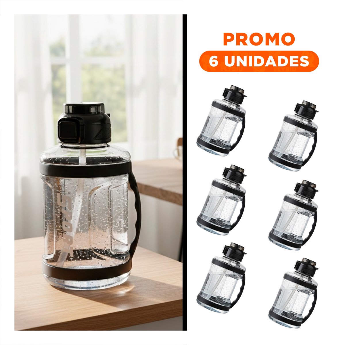 PACK6 TERMO RESISTENTE PARA LLEVAR BEBIDAS A CUALQUIER LUGAR NEGRO YREGALO STICKER - 1