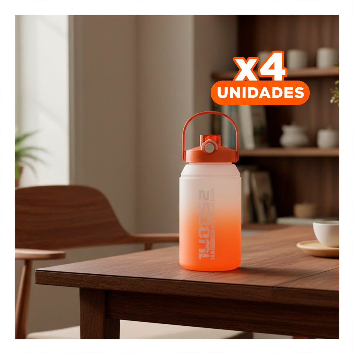 PACK4 BOTELLA DURADERA PARA HIDRATACION CONTINUA 2500ML EN NARANJA Y BLANCO YPAPEL REGALO - 1