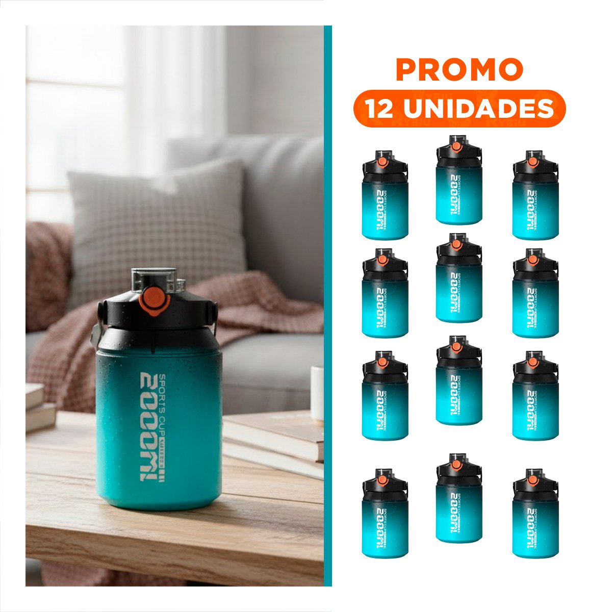 PACK12 CONTENEDOR REUTILIZABLE PARA HIDRATACION 2500ML EN NEGRO Y CELESTE - 1