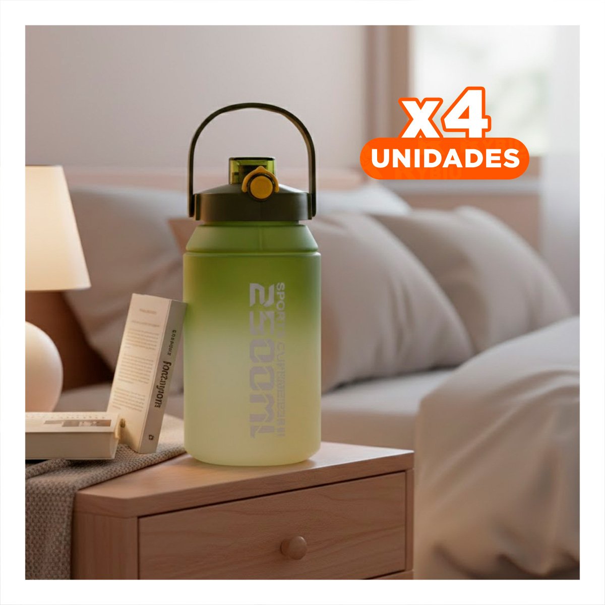 PACK4 BIDON DEPORTIVO DE ALTO RENDIMIENTO 2500ML EN VERDE Y BLANCO YREGALO STICKER - 1