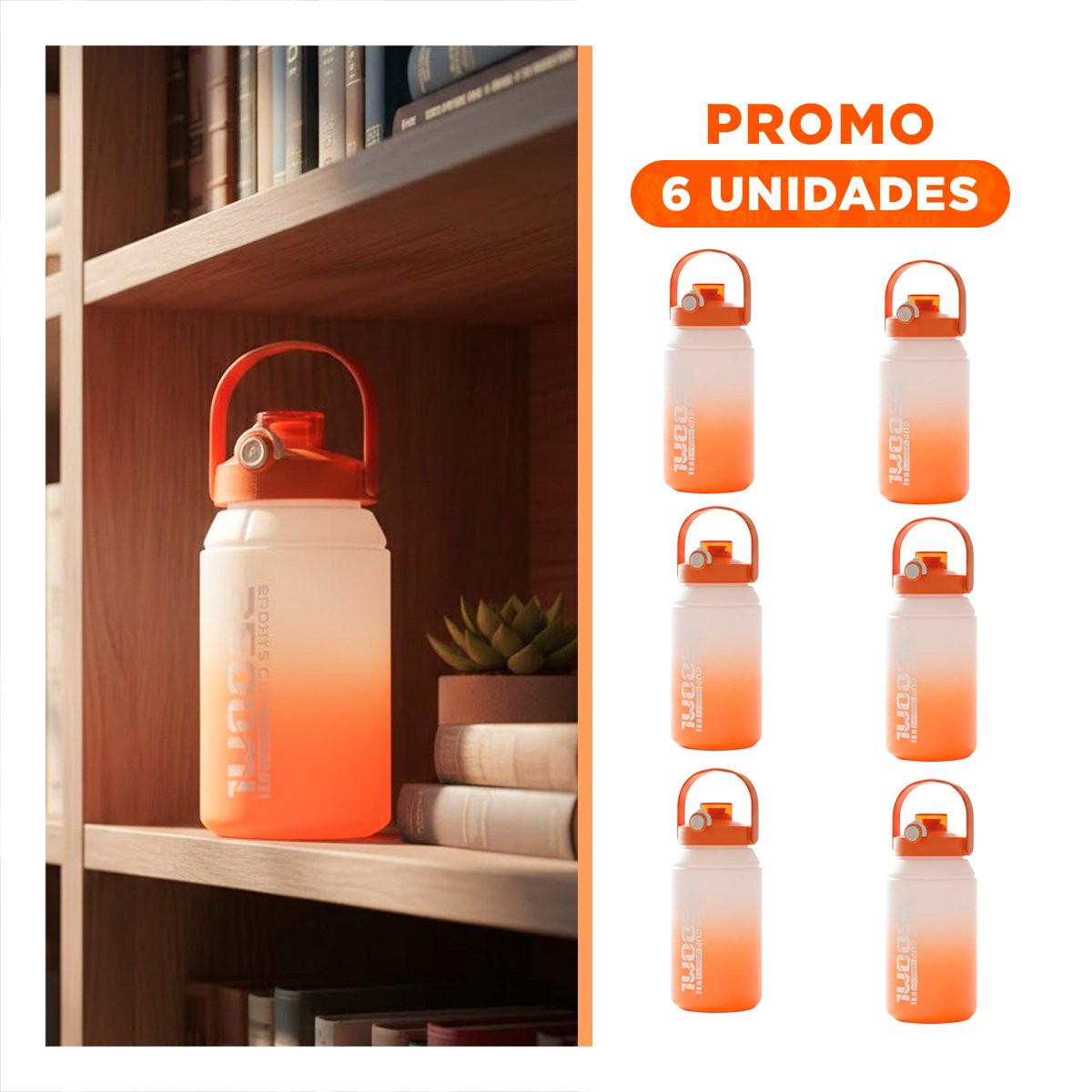 PACK6 BIDON PORTATIL PARA ACTIVIDADES EXIGENTES 2500ML EN NARANJA Y BLANCO YREGALO STICKER - 1