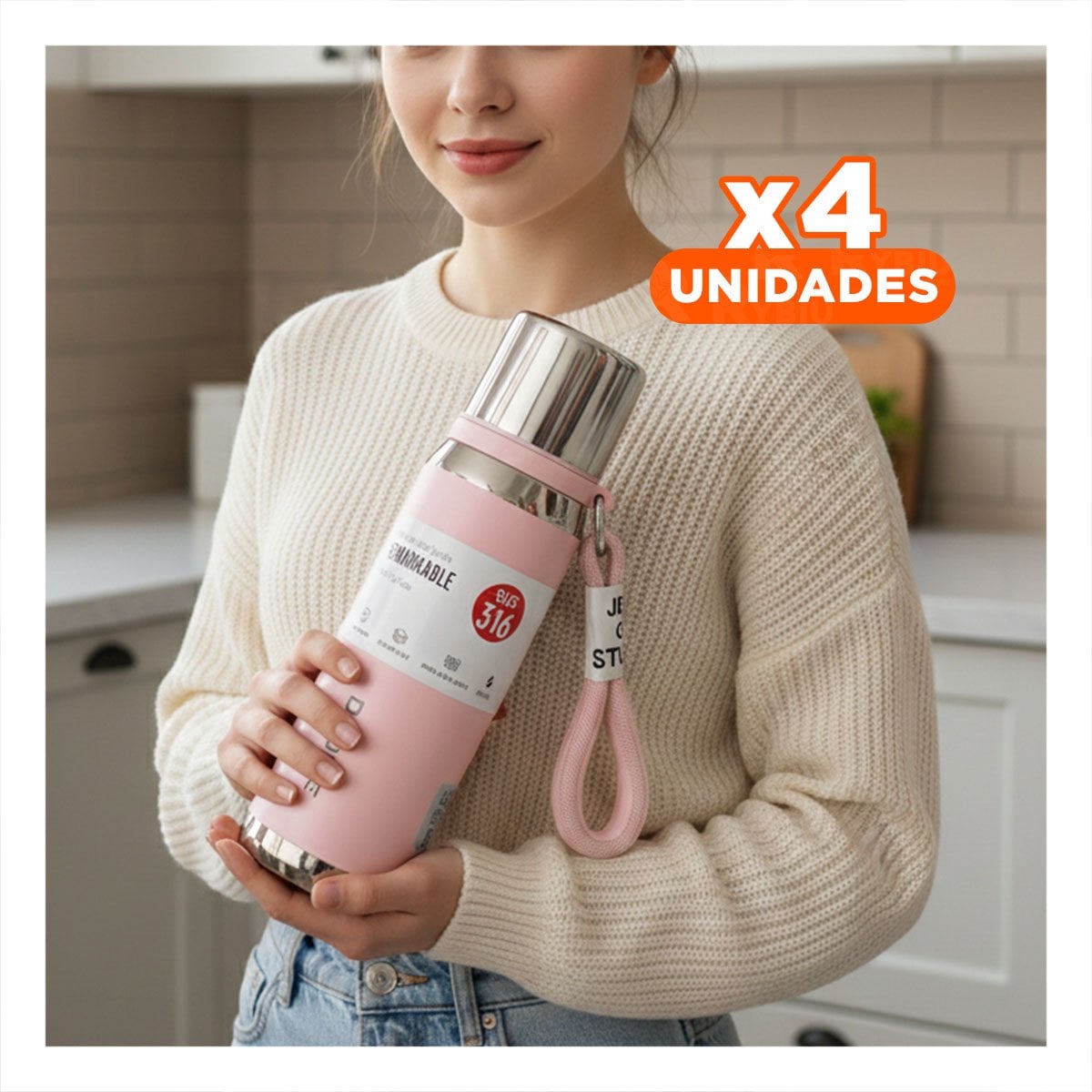 PACK4 FRASCO ROSADO 500ML PARA CAFÉ TÉ Y BEBIDAS DIARIAS EN OFICINA Y HOGAR Y+REGALO STICKER - 1
