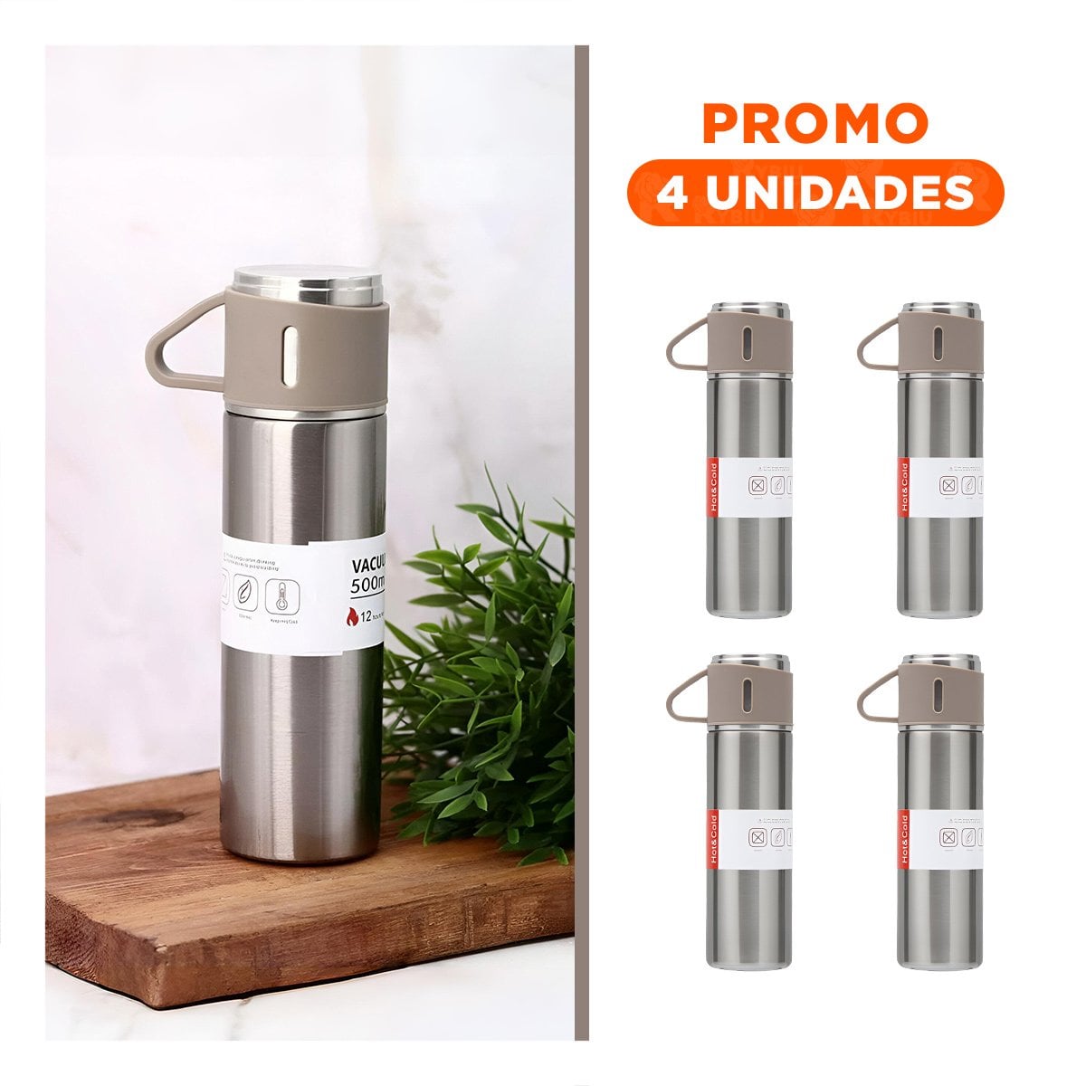 PACK4 RECIPIENTE TERMICO PORTATIL CON DOS TAZAS PARA CAFE AZUL - 1