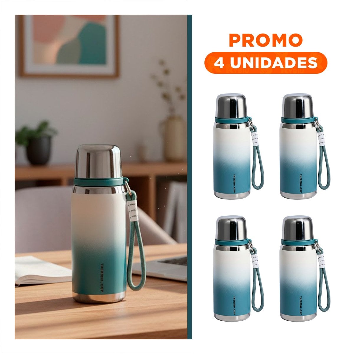 PACK4 ENVASE 800ML AZUL DOBLE CAPA QUE CONSERVA TEMPERATURA POR HORAS - 1