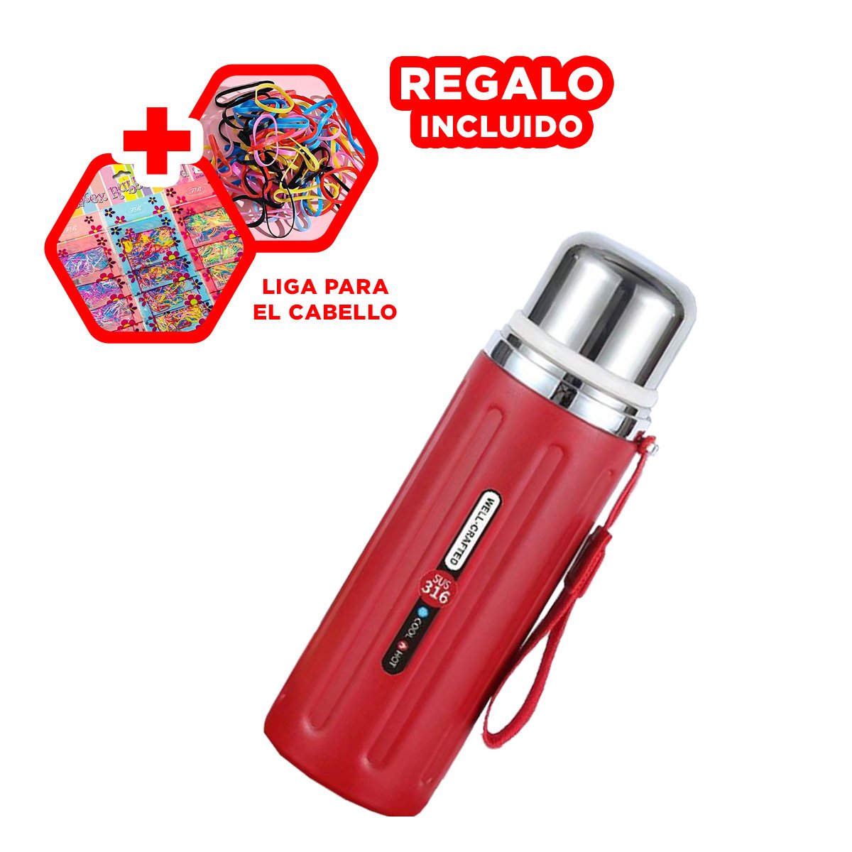 TERMO 800ML ROJO DOBLE CAPA QUE MANTIENE TEMPERATURA POR HORAS YLIGAS REGALO - 2
