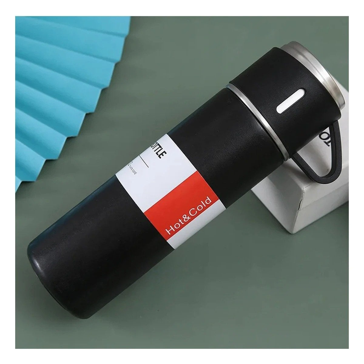PACK12 BOTELLA DE VIAJE CON DOS TAZAS PARA USO EN OFICINA NEGRO - 5