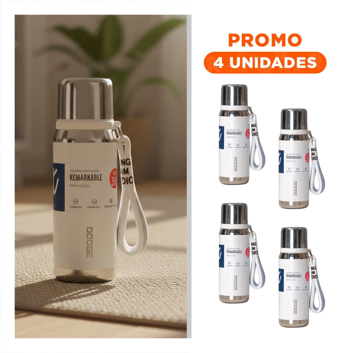 PACK4 RECIPIENTE TÉRMICO BLANCO 800ML CON TAPA SEGURA PARA BEBIDAS CALIENTES - 1
