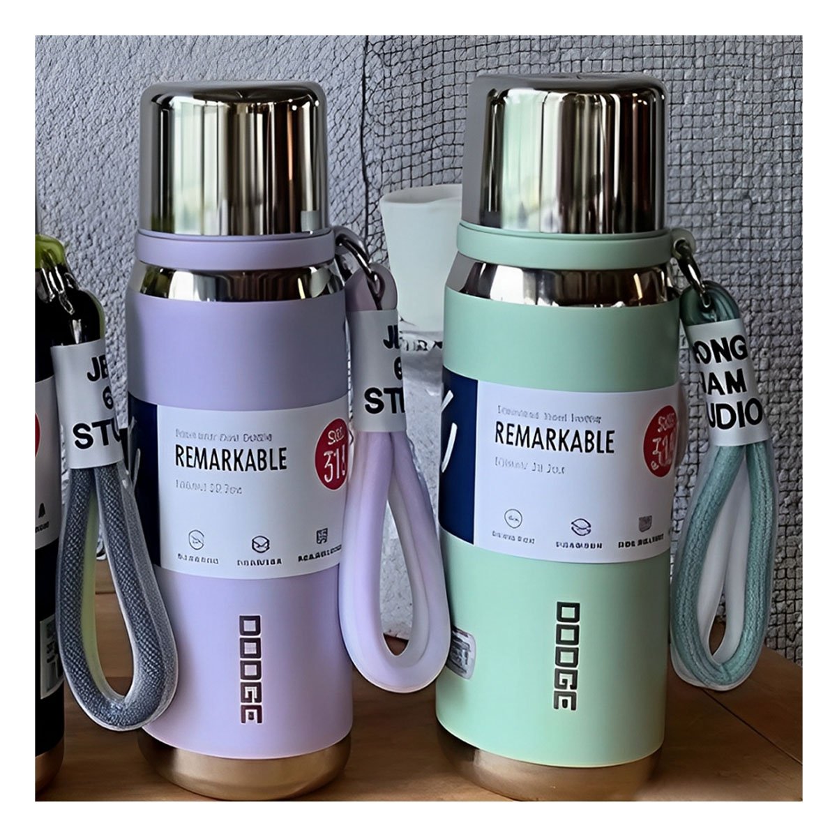 PACK2 RECIPIENTE TÉRMICO VERDE AGUA 800ML CON TAPA HERMÉTICA PARA CAFÉ TÉ Y+PAPEL REGALO - 2