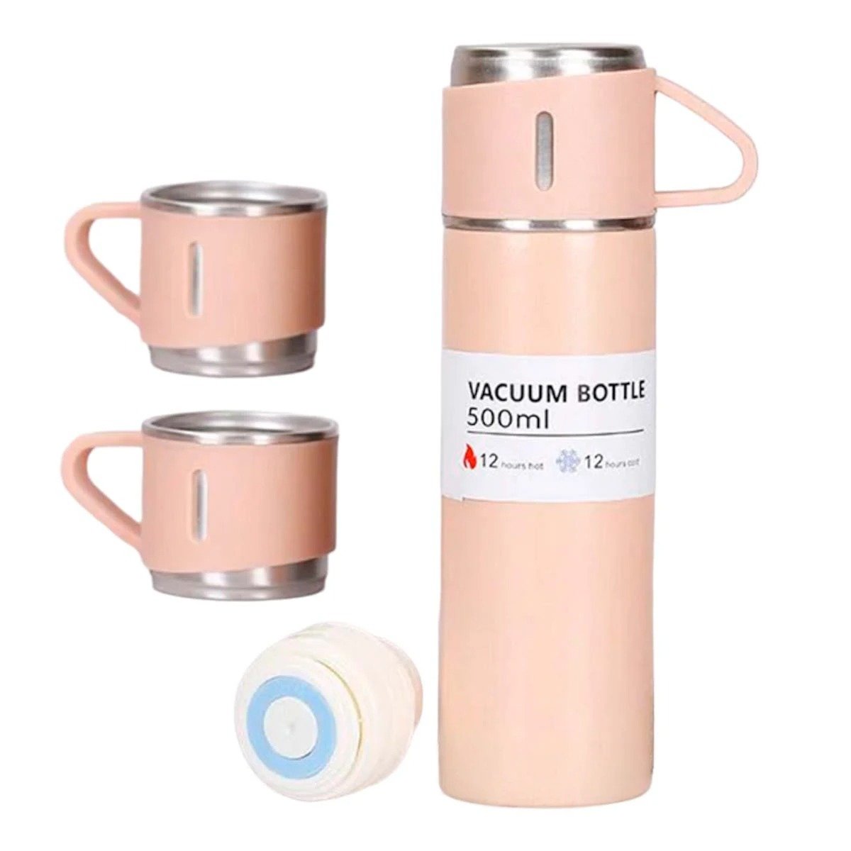 VASO TERMICO INDIVIDUAL CON DOS TAZAS PARA OFICINA ROSADO Y+LIGAS REGALO - 5