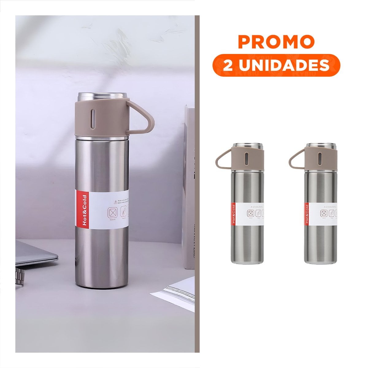 PACK2 CANTIMPLORA TERMICA PORTATIL CON DOS TAZAS PARA VIAJES AZUL Y+REGALO STICKER - 1