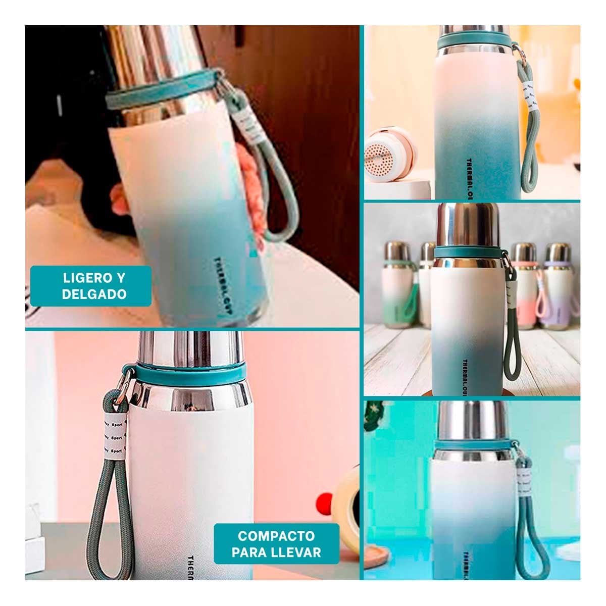 TERMO DEGRADADO 800ML AZUL PARA MANTENER BEBIDAS CALIENTES Y FRIAS EN CASA - 2