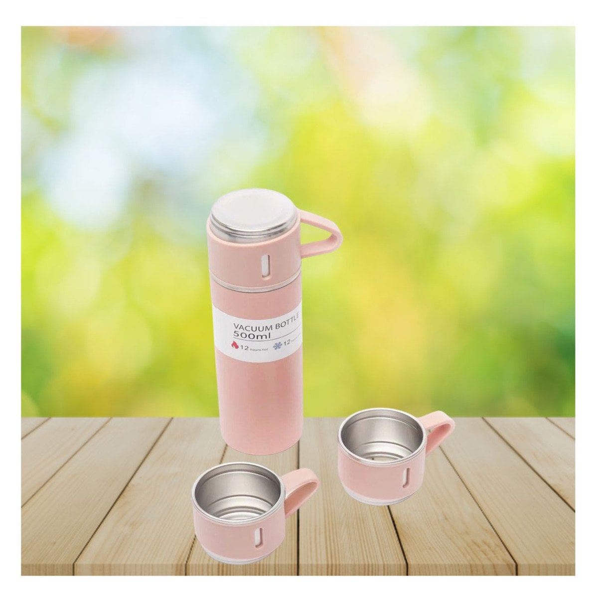 RECIPIENTE TERMICO INDIVIDUAL CON DOS TAZAS PARA HOGAR ROSADO Y+POST IT - 1