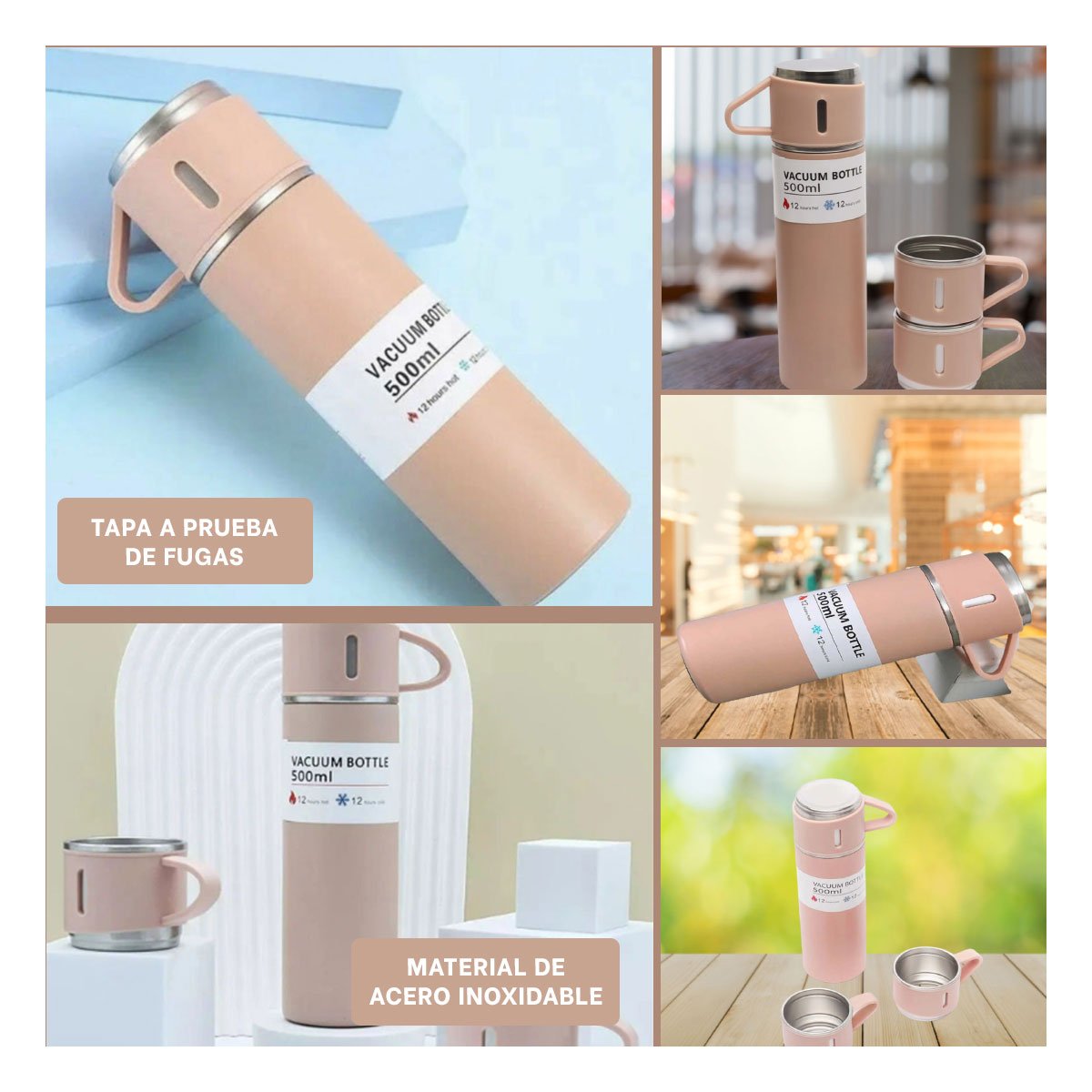 RECIPIENTE TERMICO INDIVIDUAL CON DOS TAZAS PARA HOGAR ROSADO Y+POST IT - 2