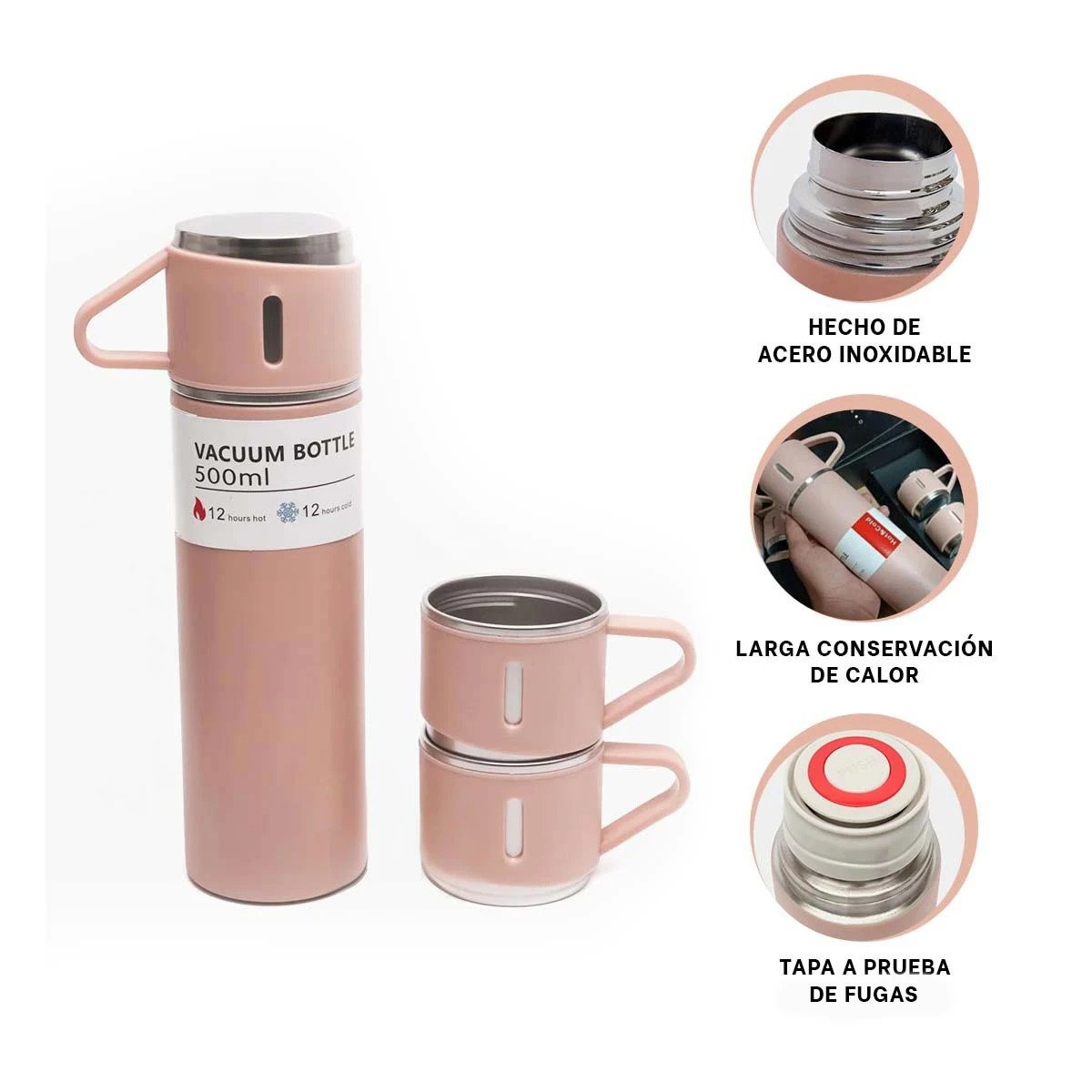 RECIPIENTE TERMICO INDIVIDUAL CON DOS TAZAS PARA HOGAR ROSADO Y+POST IT - 5