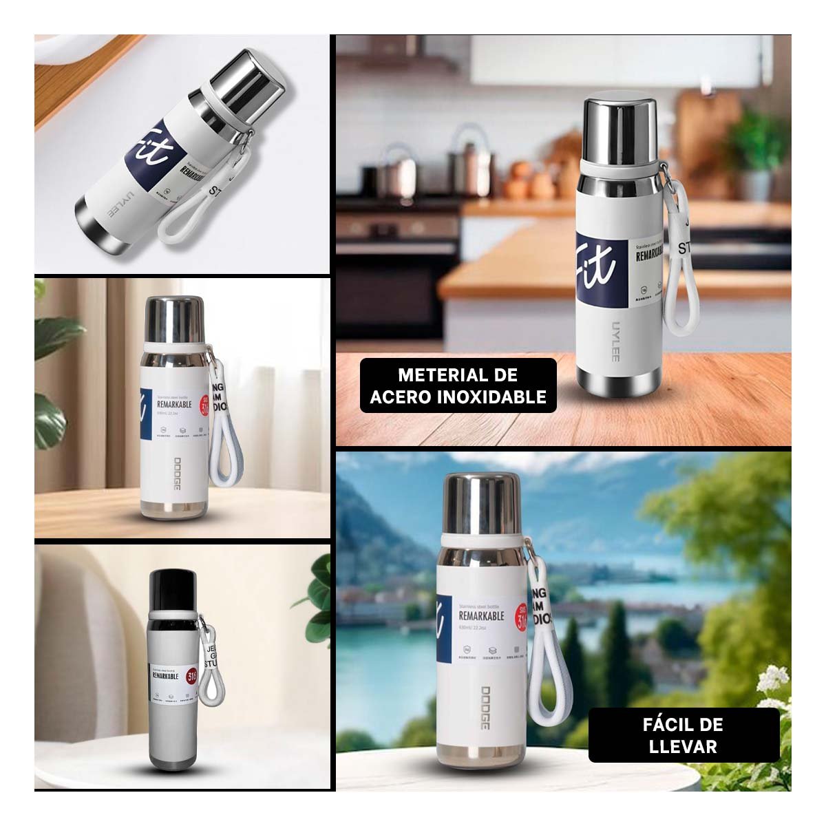 TERMO BLANCO 800ML PARA TRANSPORTE FÁCIL DE BEBIDAS CALIENTES Y FRÍAS Y+PAPEL REGALO - 3