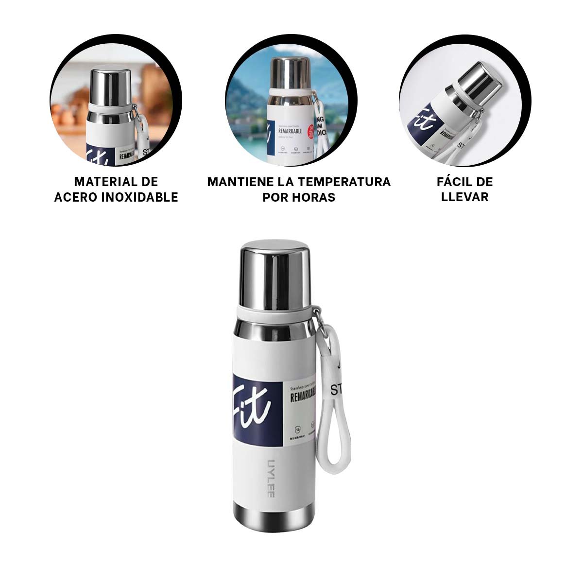 TERMO BLANCO 800ML PARA TRANSPORTE FÁCIL DE BEBIDAS CALIENTES Y FRÍAS Y+PAPEL REGALO - 5