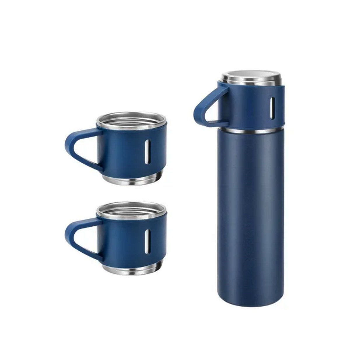 PACK2 CANTIMPLORA TERMICA PORTATIL CON DOS TAZAS PARA VIAJES AZUL Y+REGALO STICKER - 2