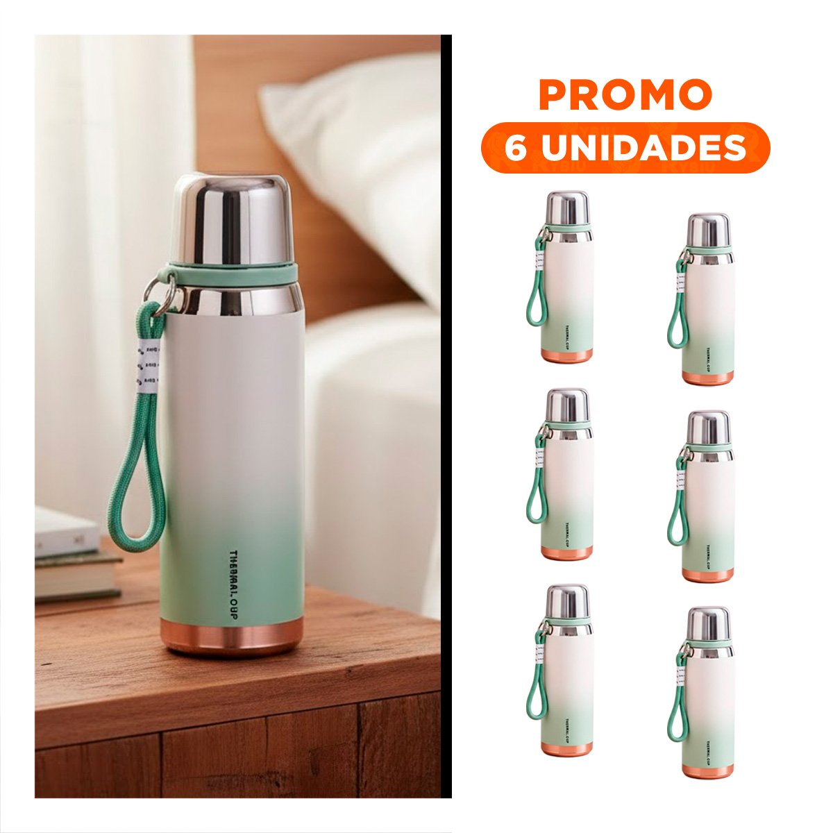 PACK6 FRASCO DEGRADADO VERDE AGUA 800ML CON TAPA SEGURA CAFÉ TÉ Y+REGALO STICKER - 1