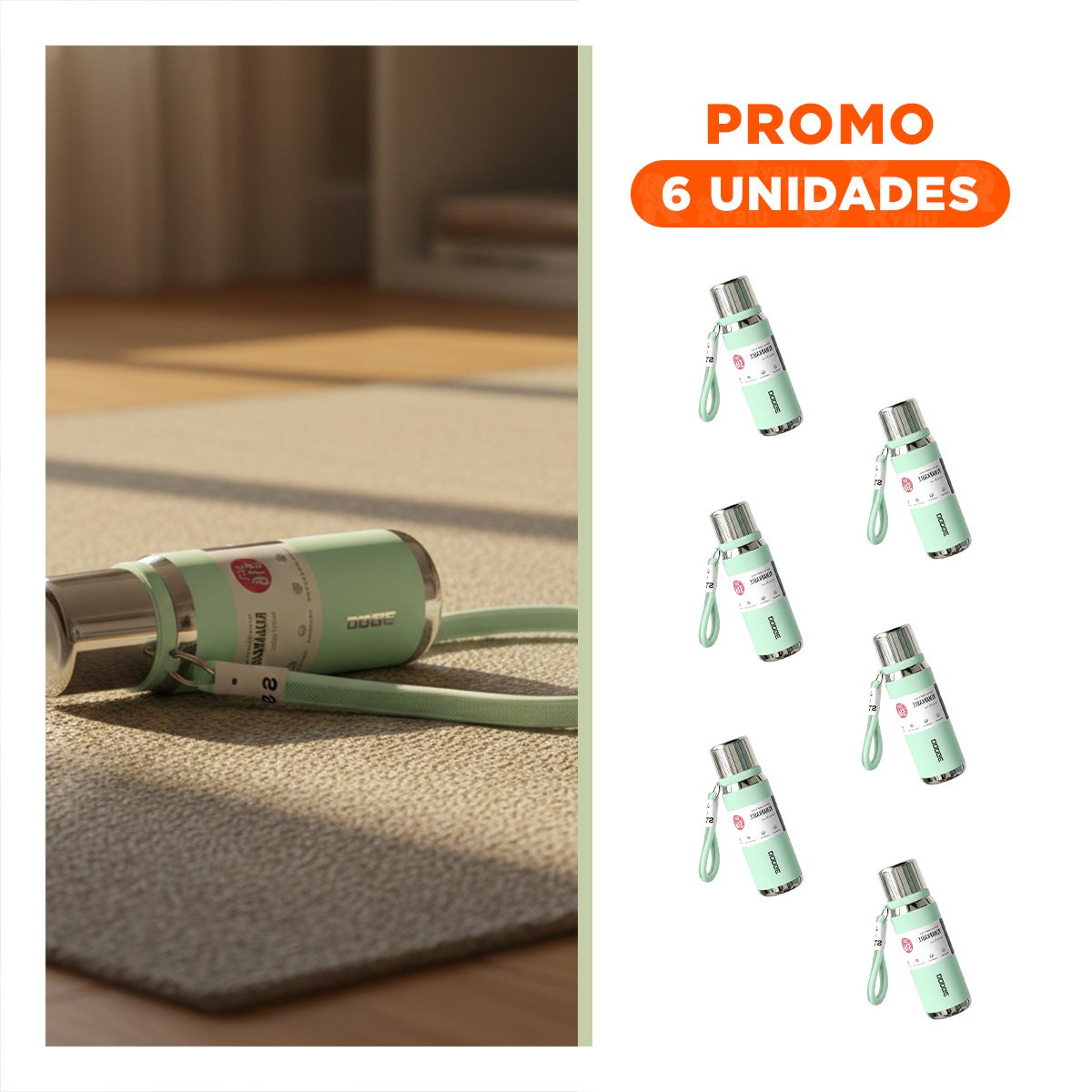 PACK6 FRASCO VERDE AGUA 500ML CON TAPA SEGURA PARA CAFÉ TÉ Y BEBIDAS CALIENTES Y+REGALO STICKER - 1