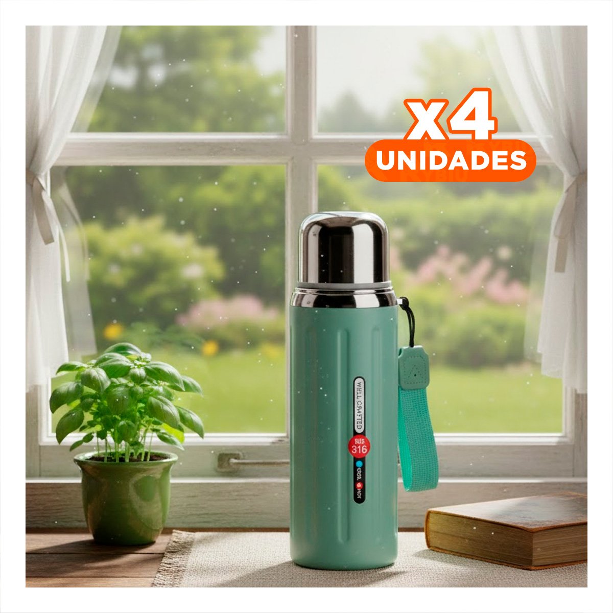 PACK4 CONTENEDOR 800ML VERDE AGUA DEGRADADO PARA BEBIDAS CALIENTES Y FRIAS YREGALO STICKER - 1