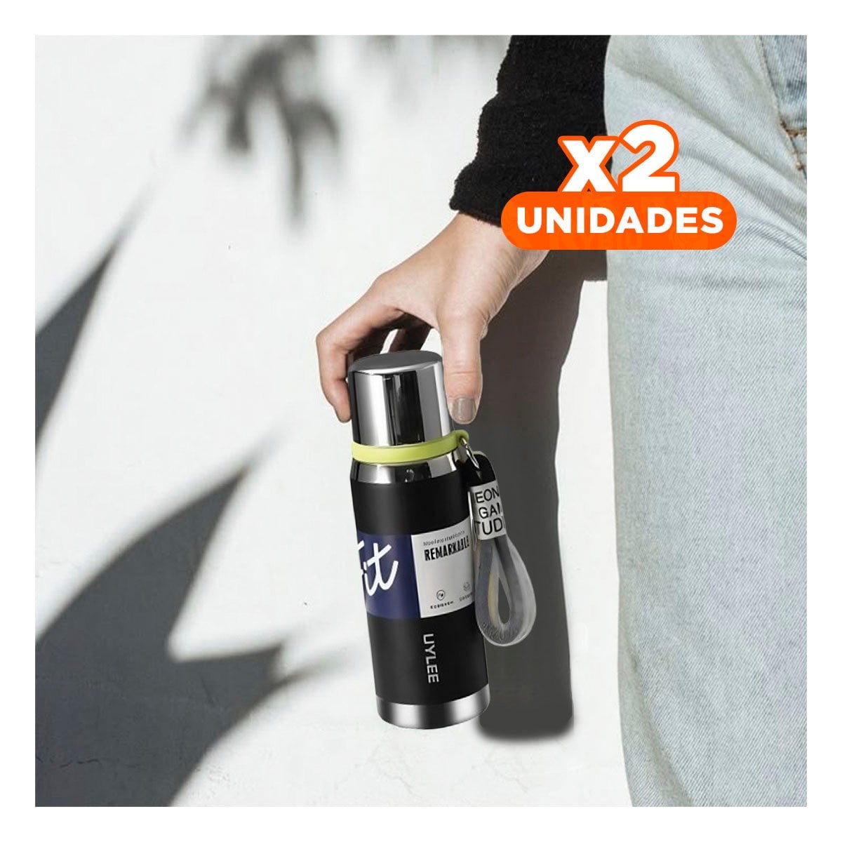 PACK2 RECIPIENTE TÉRMICO NEGRO 800ML CON TAPA HERMÉTICA PARA CAFÉ TÉ Y JUGOS Y+PAPEL REGALO - 1